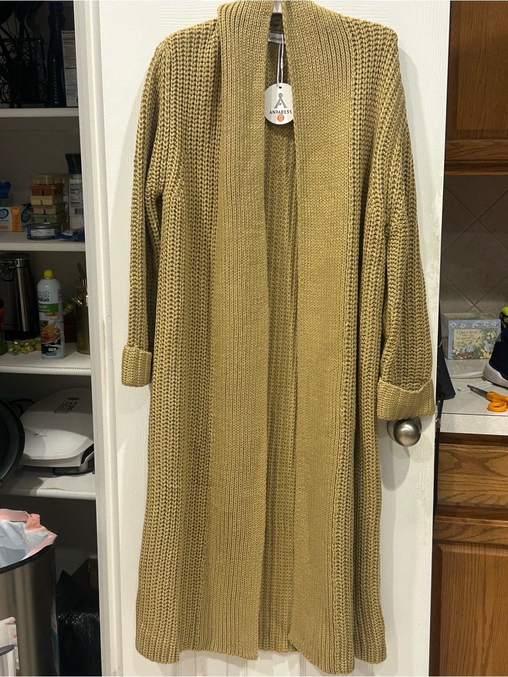 Antaresi Open-Front Long Knit Cardigan - Tan